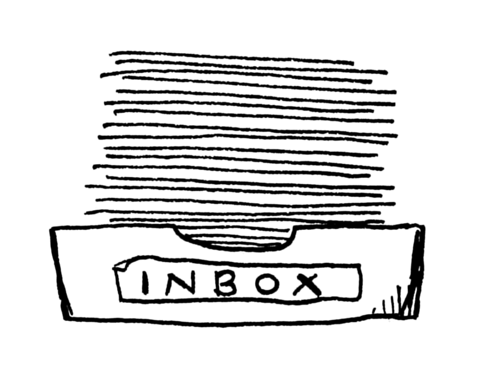 Cartoon of inbox with stack of paper