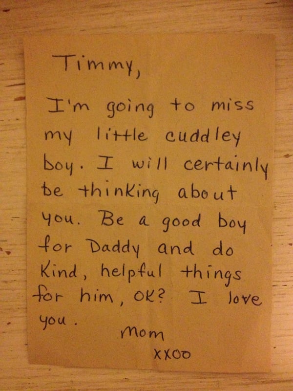 A note from Tim's mom