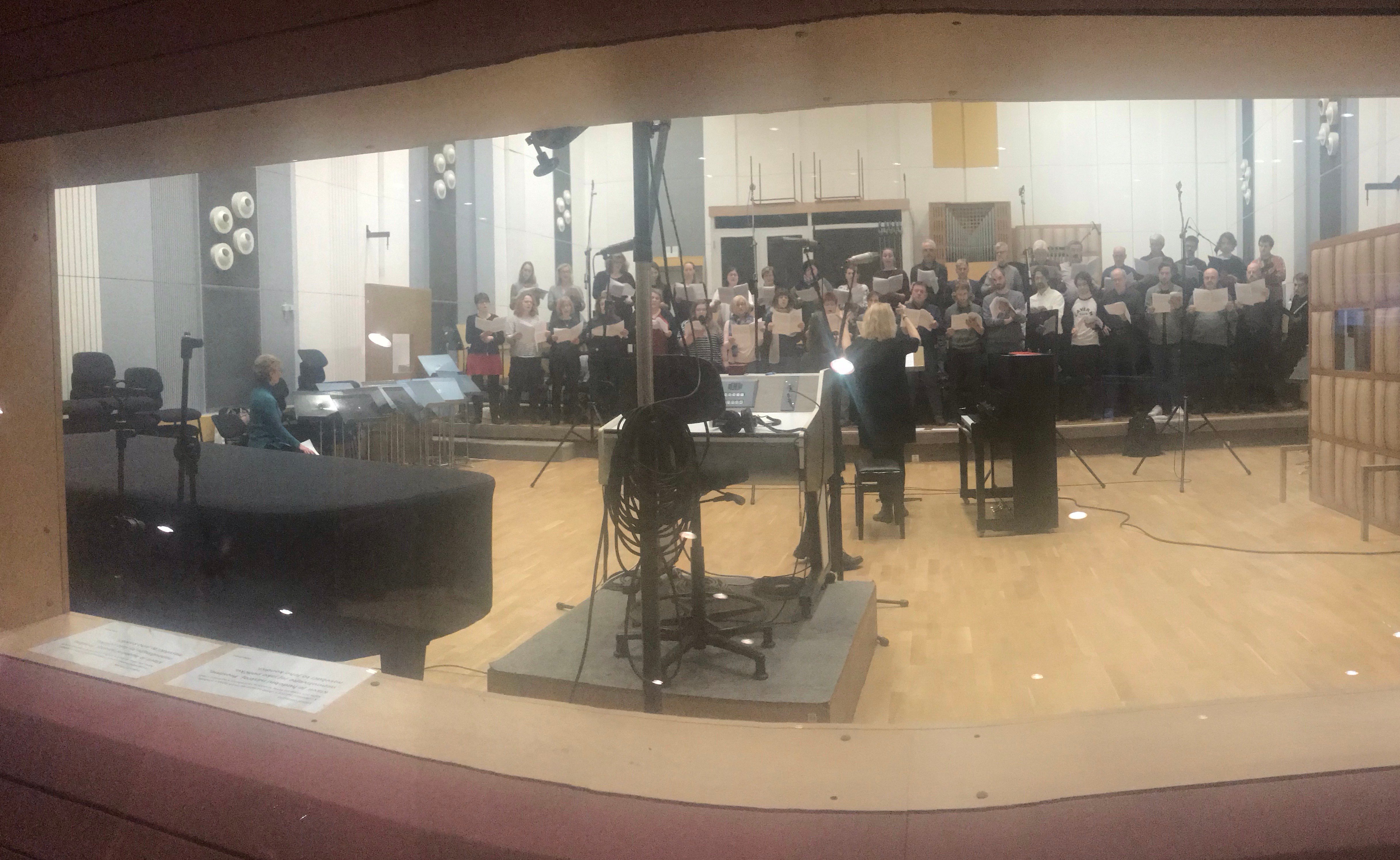 A view of the choir and Theresa from engineer's booth