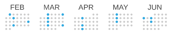 A graphic calendar showing February through June.