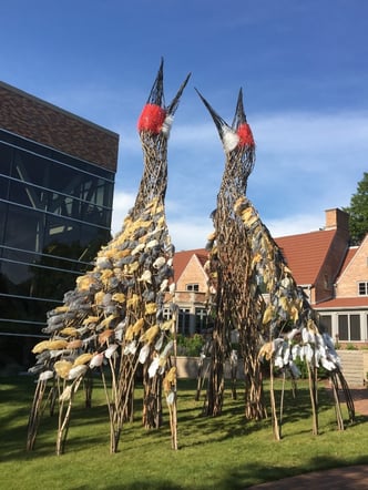 “The Dance" sculpture of 2 large birds by Donna Dodson and Andy Moerlein