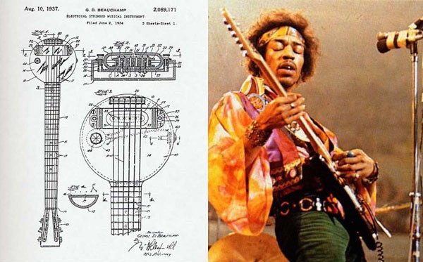 An image of an electric guitar next to an image of Jimmy Hendrix