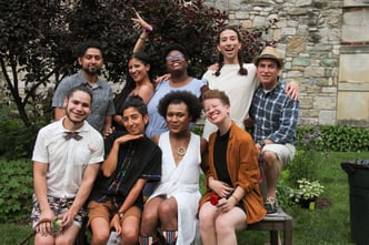 A group photo in a garden at a FAB event