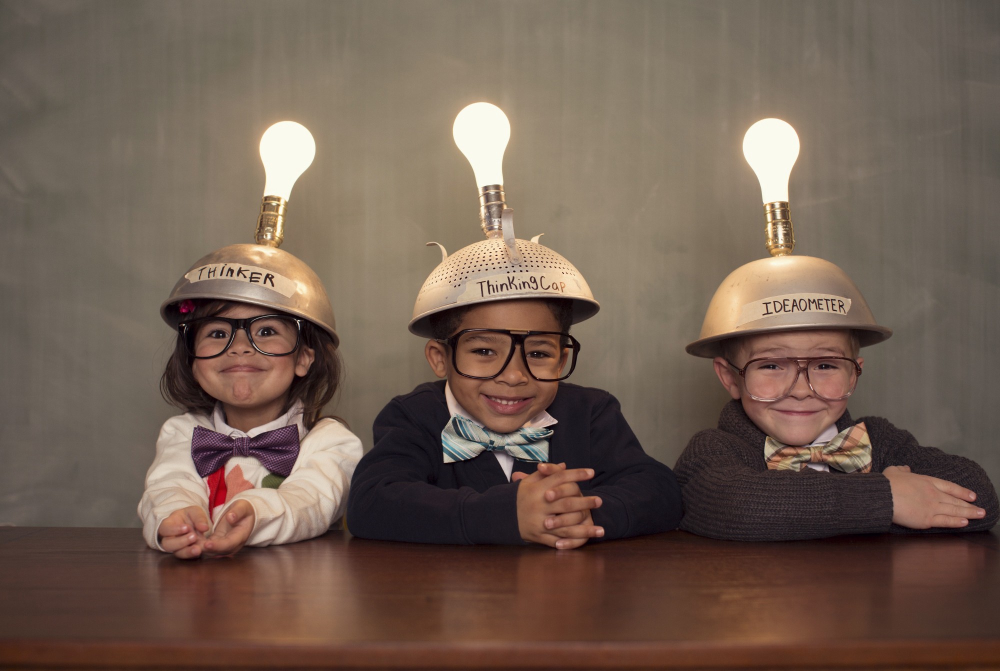 Three Kids in Lightbulb Hats