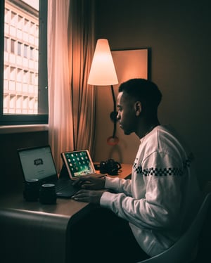 A man working at a desk with a laptop and tablet